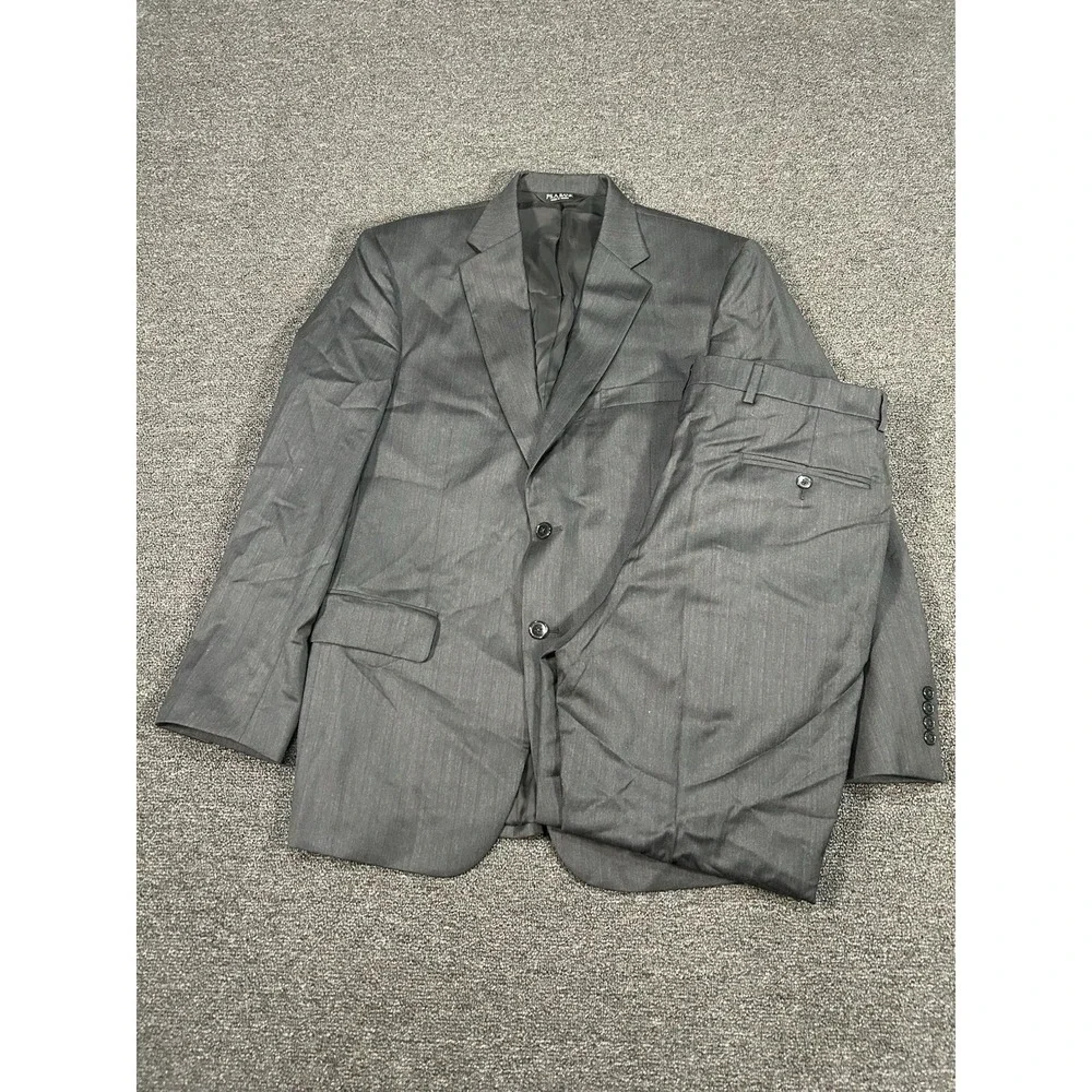 Jos A Bank 2 Piece Suit Men's 40R Pants 36x31 Gray Striped 100% Wool Business